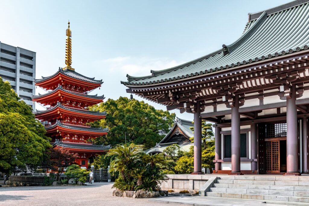 A stunning architectural shot of the historic Tochoji Temple, showcasing its serene beauty.